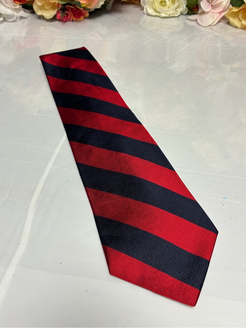 Alexander Julian Colours Silk Necktie Red Navy Diagonal Stripe Men’s Dress Tie